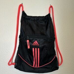 EUC - Adidas - Hot Pink & Black Gym Drawstring Bag with Pockets